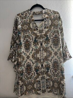 Women's Cream Printed V-Neck Blouse